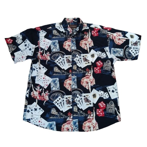 NWOT Brit & Bridle Las Vegas Gambling Poker Cards Short Sleeve Button Down Shirt - Picture 2 of 7